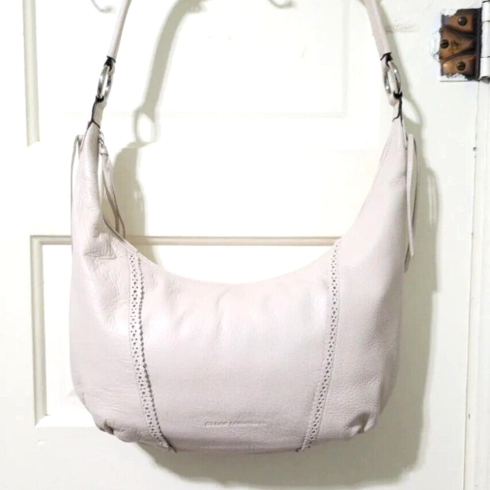 NEW Stone Mountain Cream 100% Leather Small Crescent Shoulder Bag Purse Top Zip